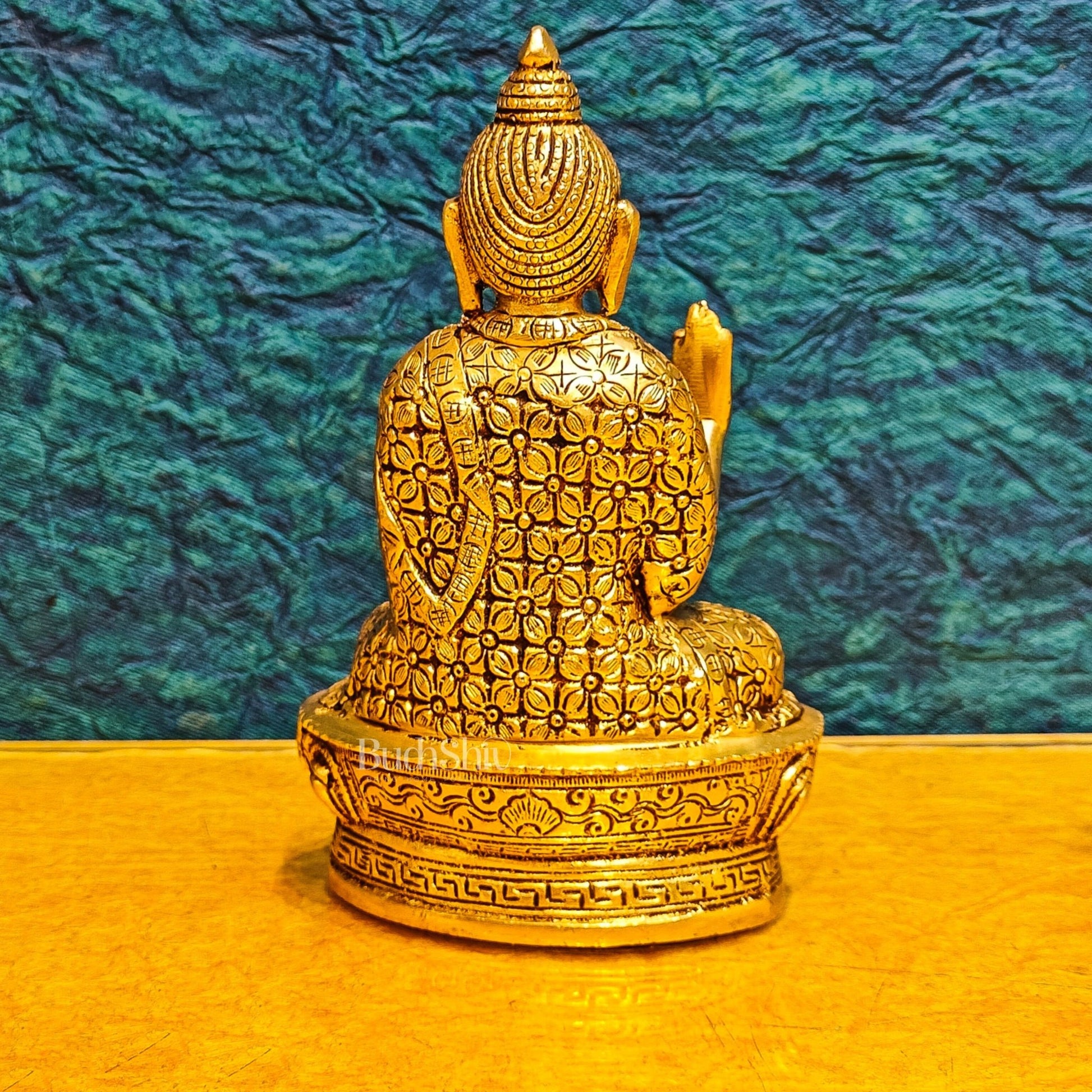 Brass Buddha Idol | Abhaya Mudra | 7" x 4" x 2.5 - Budhshiv.com
