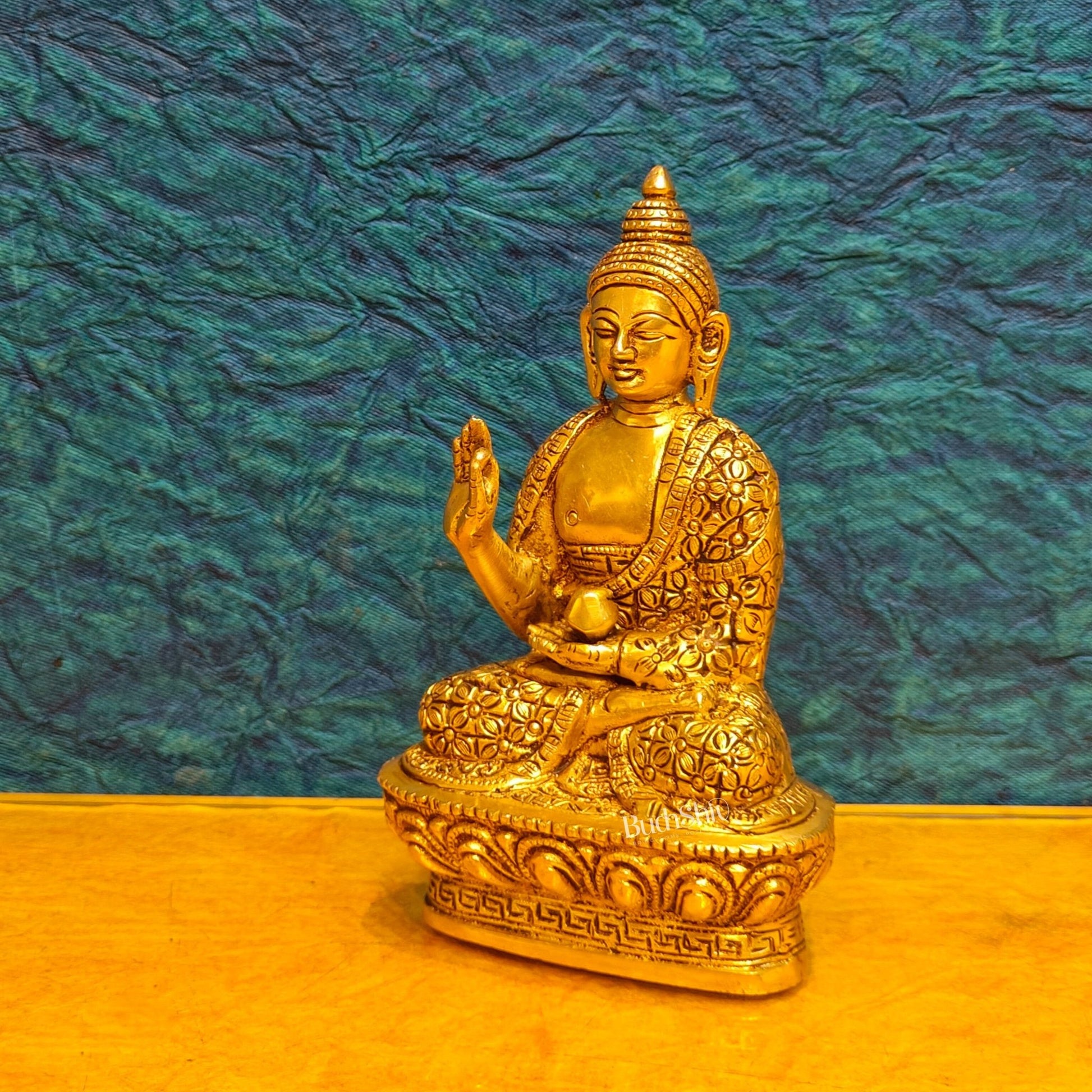 Brass Buddha Idol | Abhaya Mudra | 7" x 4" x 2.5 - Budhshiv.com