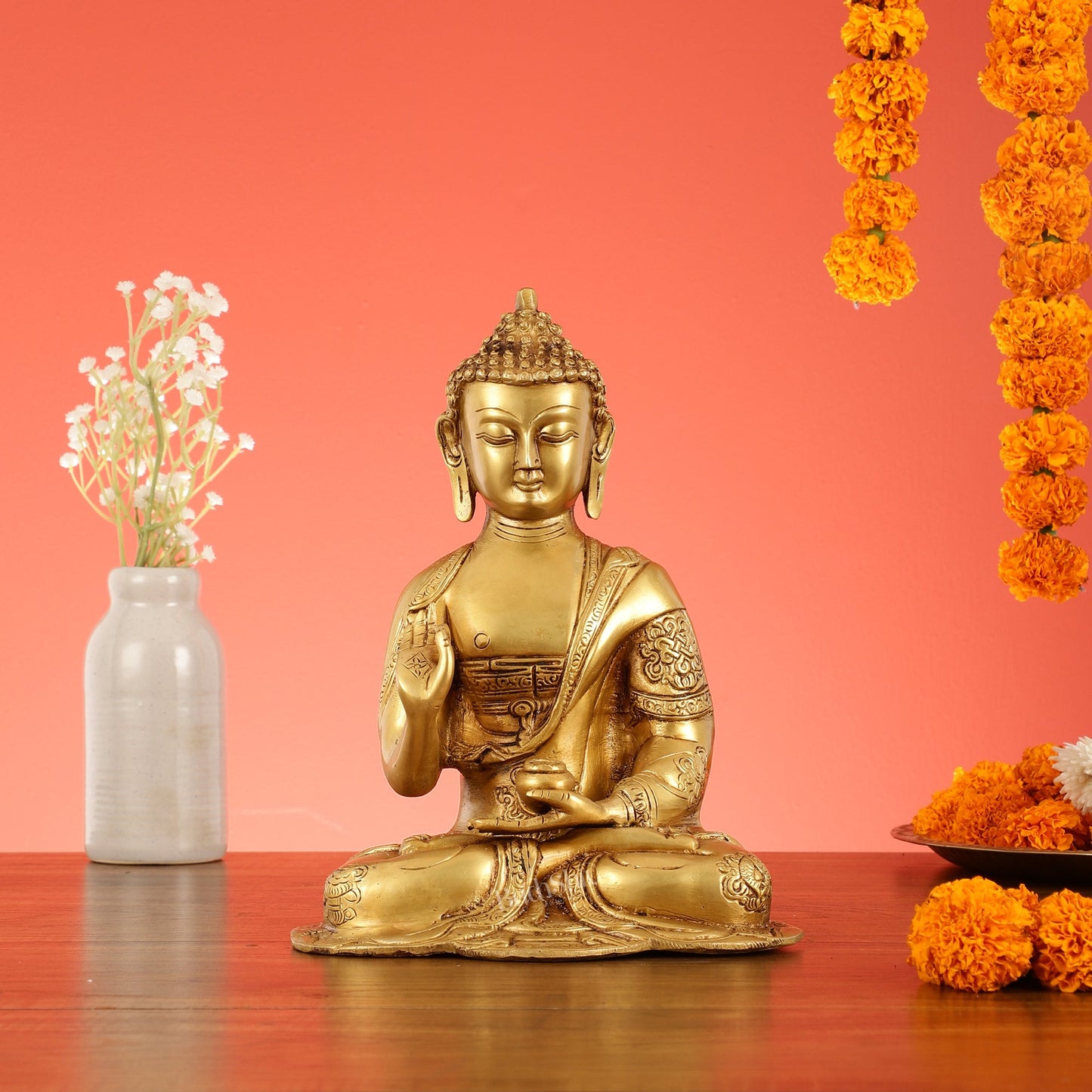 Brass Buddha Idol with Abhaya Mudra - 10 Inch - Budhshiv.com