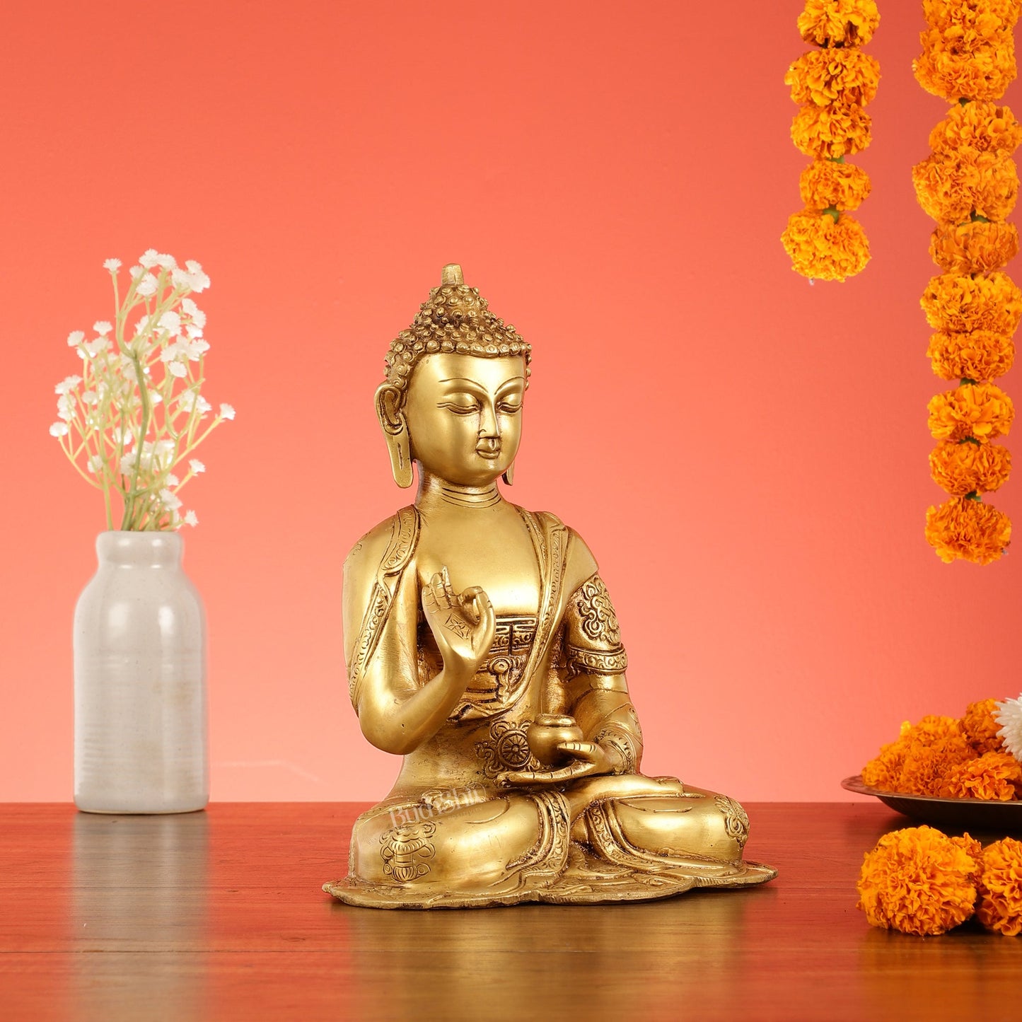 Brass Buddha Idol with Abhaya Mudra - 10 Inch - Budhshiv.com