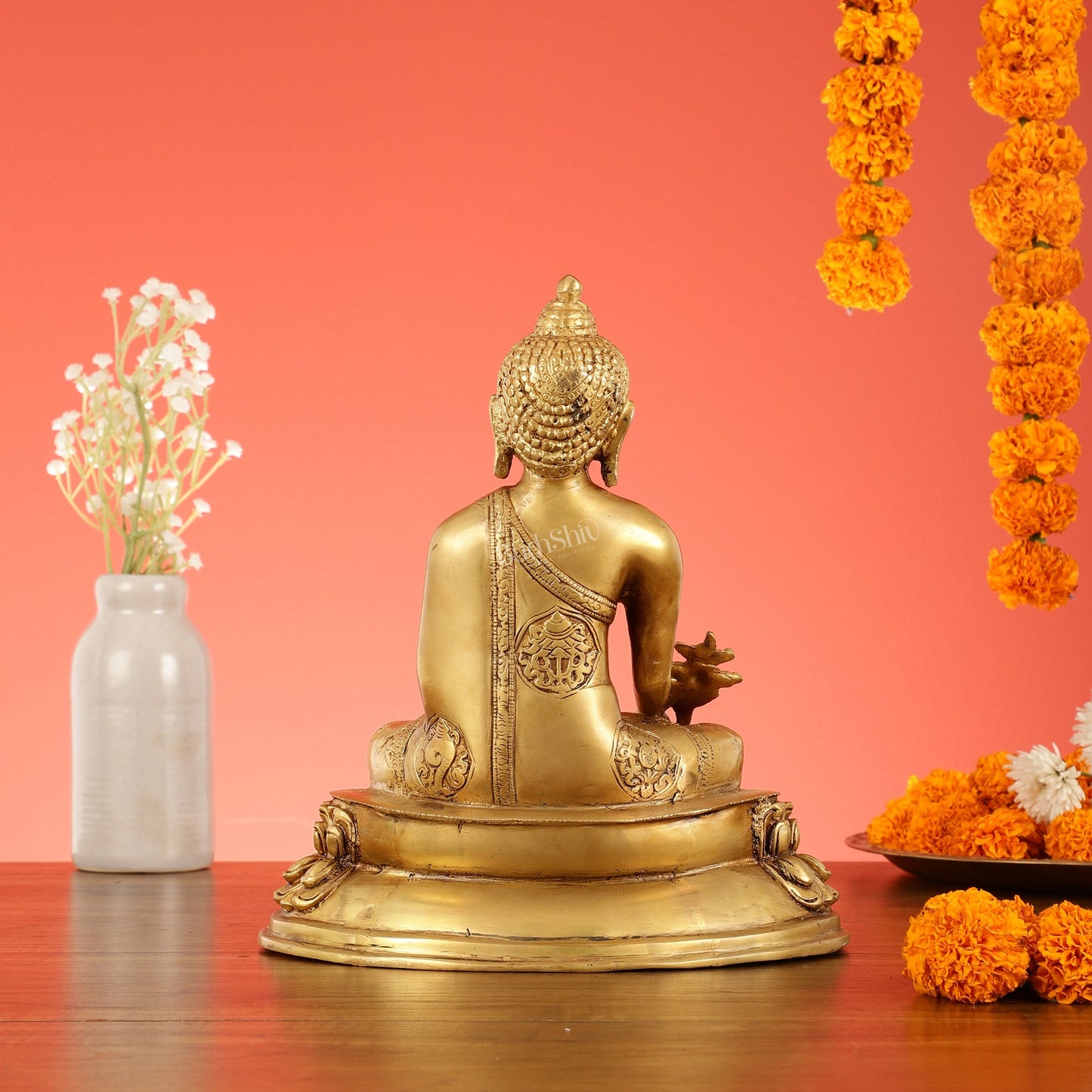 Brass Buddha Idol with Bhoomisparsha Mudra - 10 Inch - Budhshiv.com