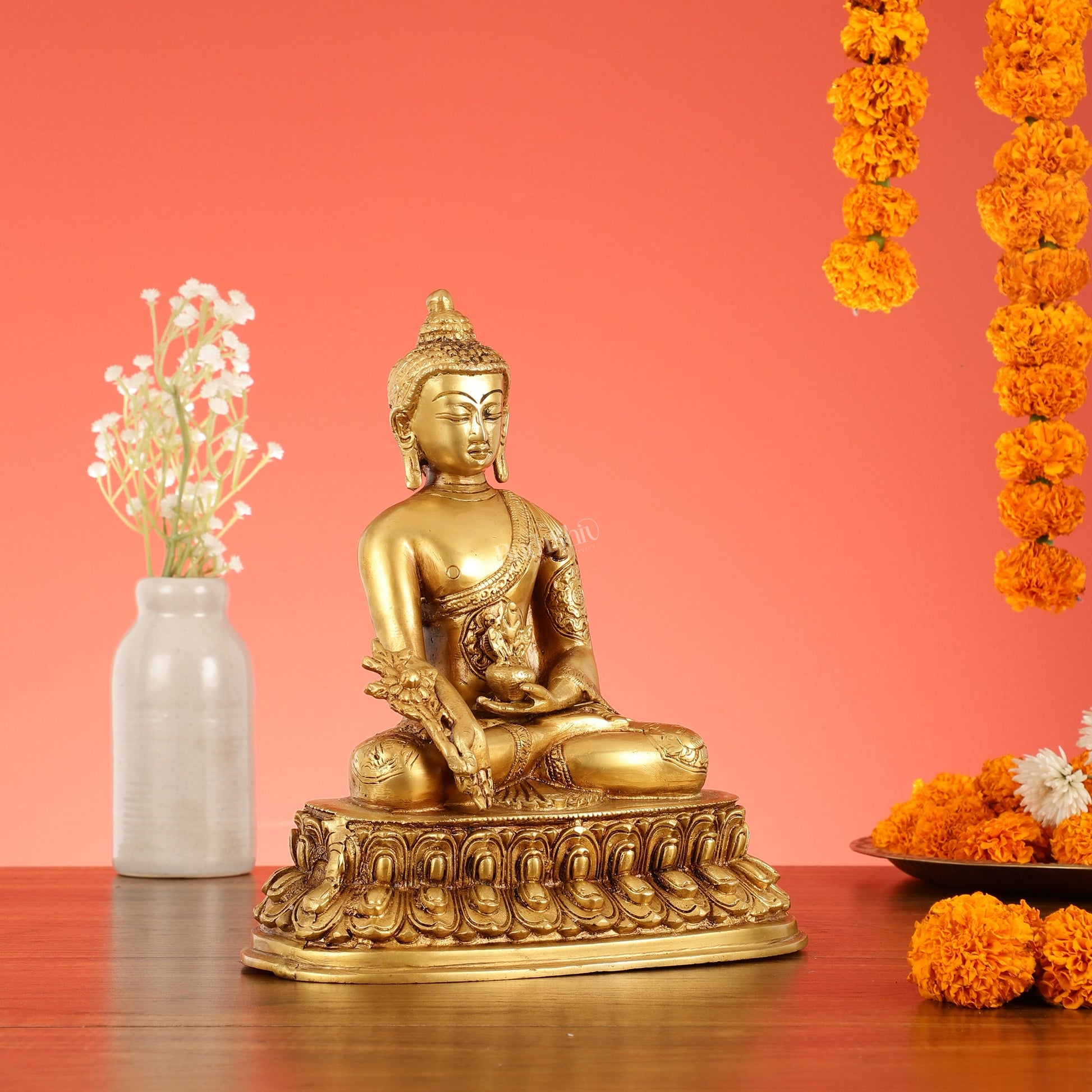 Brass Buddha Idol with Bhoomisparsha Mudra - 10 Inch - Budhshiv.com