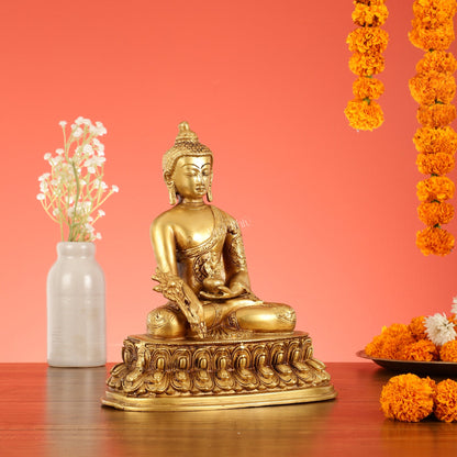 Brass Buddha Idol with Bhoomisparsha Mudra - 10 Inch - Budhshiv.com