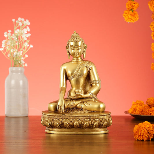 Brass Buddha Shakyamuni Idol - 9 Inch - Budhshiv.com