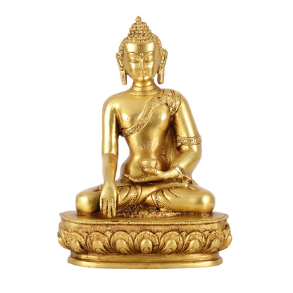 Brass Buddha Shakyamuni Idol - 9 Inch - Budhshiv.com