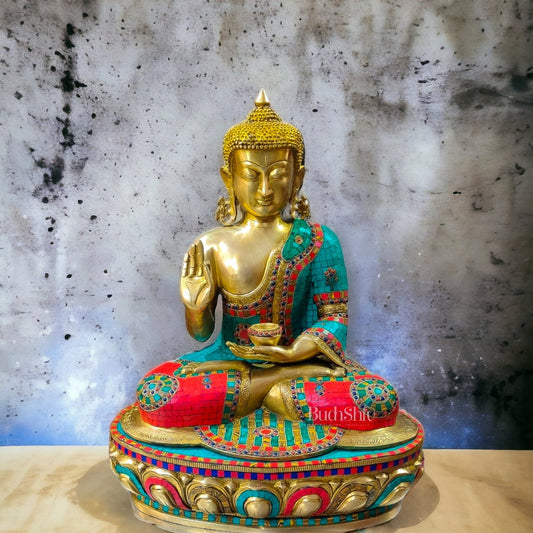 Brass Buddha Statue - 23 inches with Stonework | Serene and Spiritual Decor - Budhshiv.com