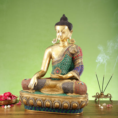 Brass Buddha Statue Bhoomisparsha Mudra | 23" Tall | Handcrafted - Budhshiv.com
