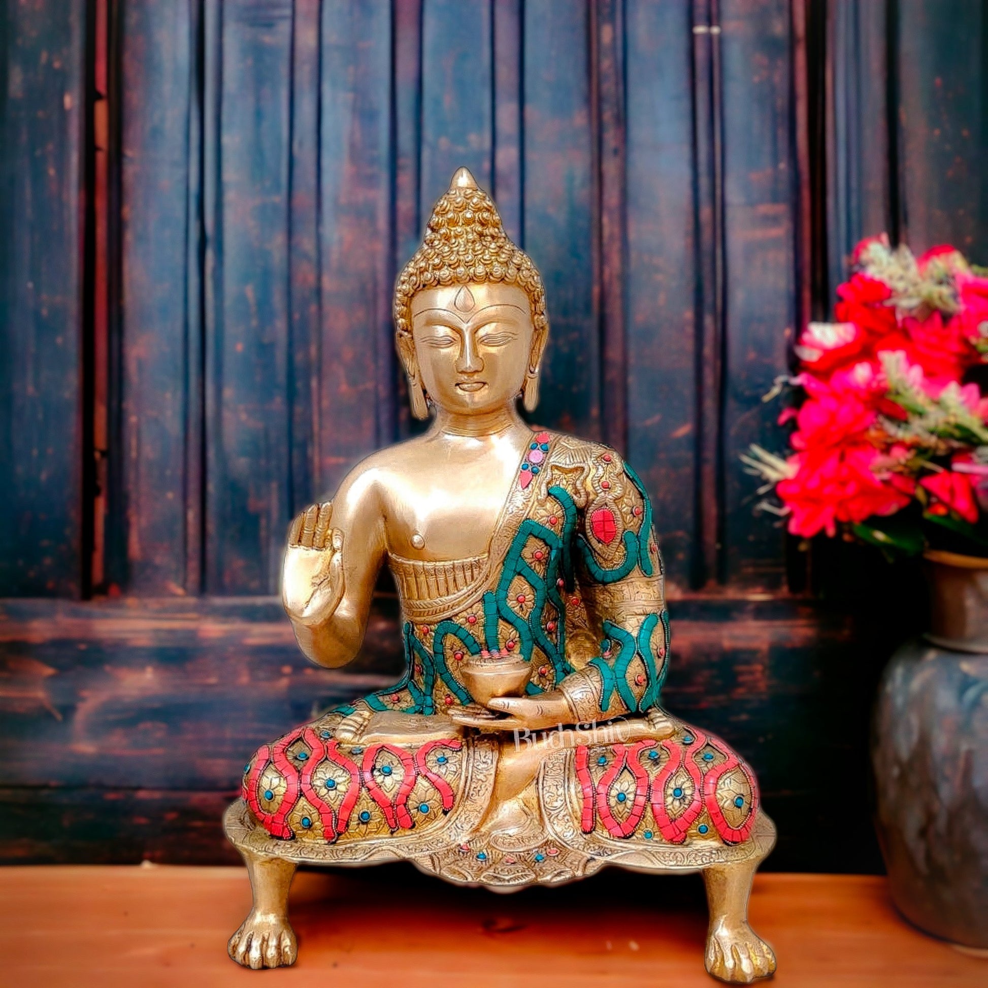 Brass Buddha Statue in Blessing Abhaya Mudra 18 inch - Budhshiv.com