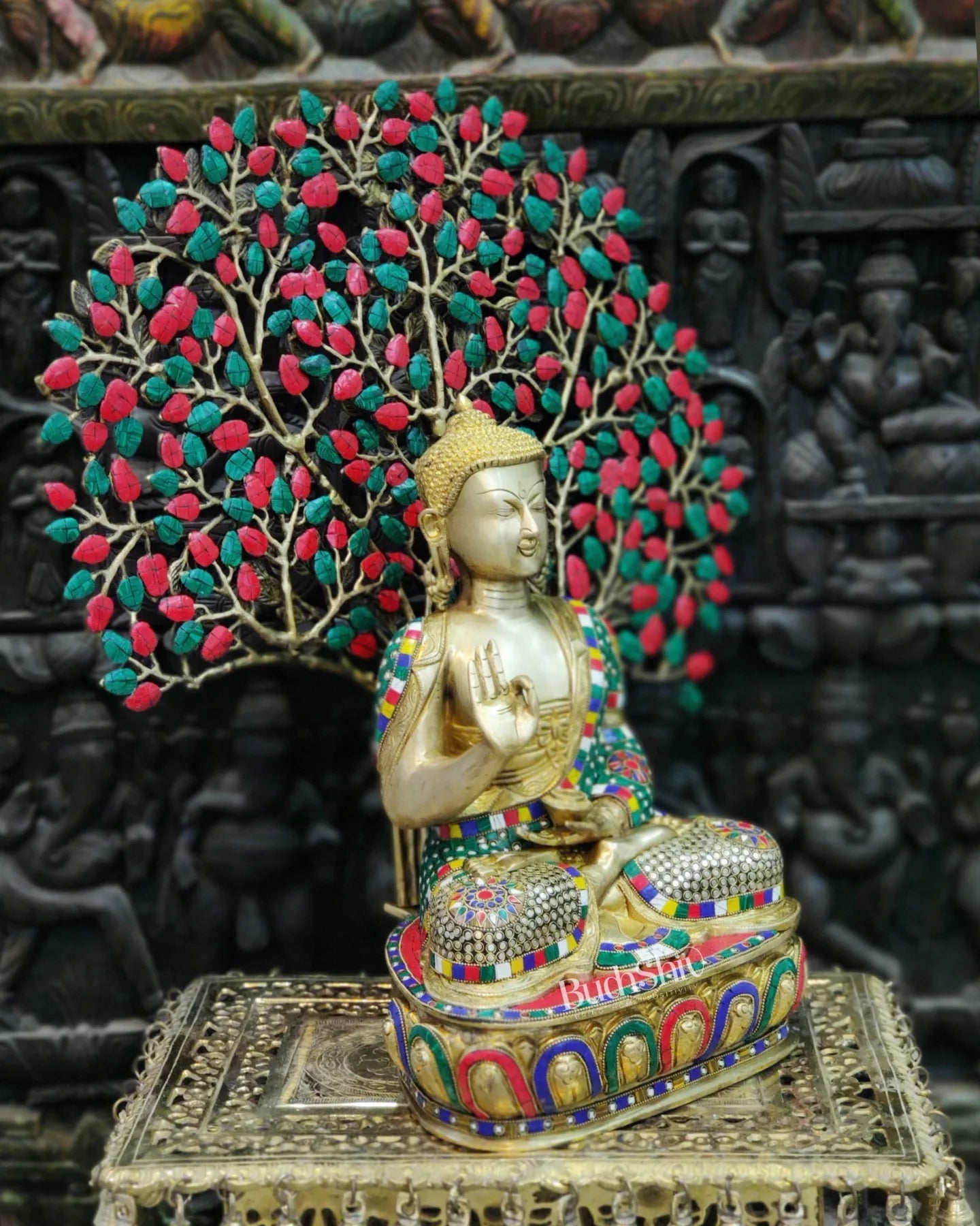 Brass Buddha Statue with Kalpavriksha | Superfine Quality | Blessing Posture | 25.5 inch - Budhshiv.com