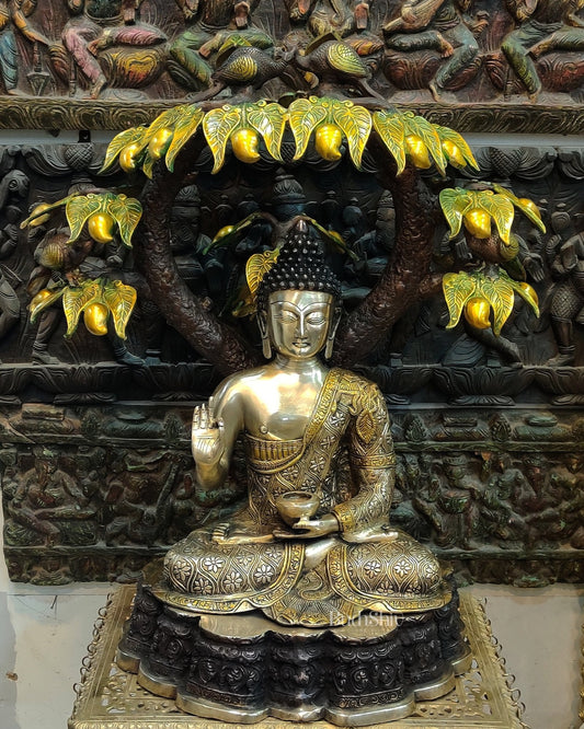 Brass Buddha Under Mango Tree 30 inch - Budhshiv.com