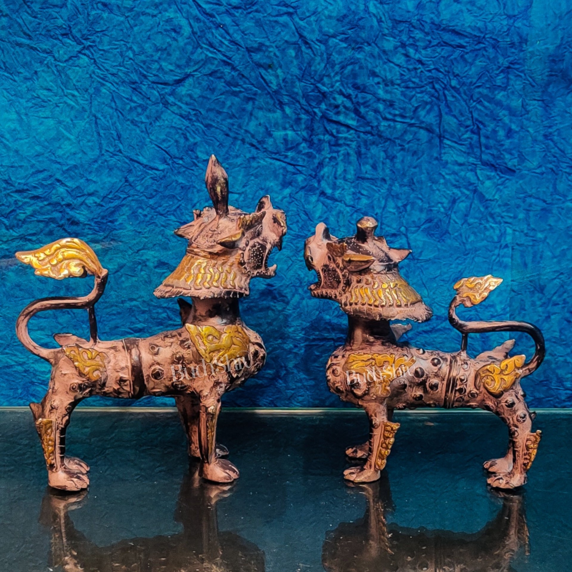 Brass Buddhist Tibetan Temple Snow Lion 11 Pair Budhshiv brass-buddhist-tibetan-temple-snow-lion-11-pair-budhshiv