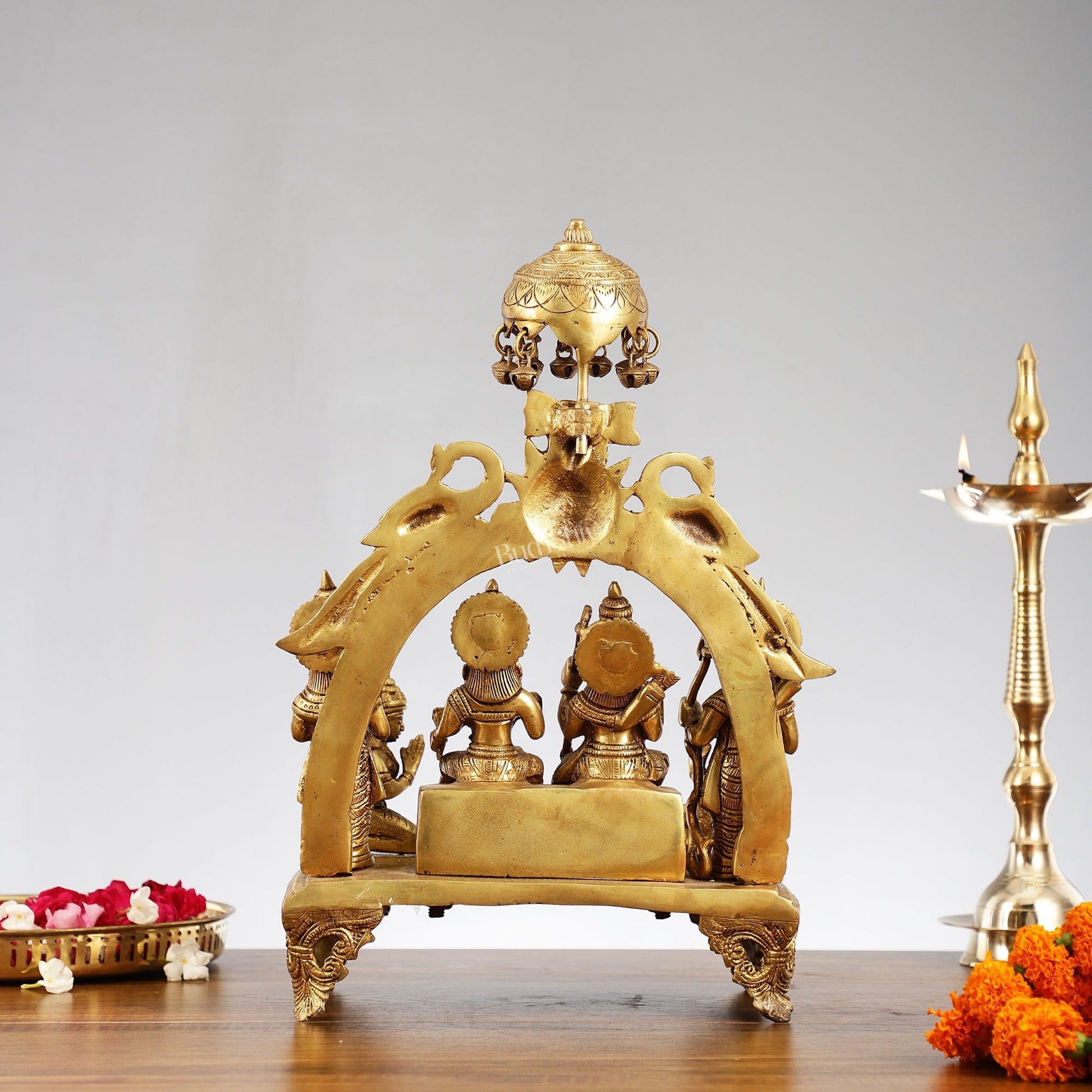 Brass Complete Ram Darbar Statue with Shatrughan and Bharat, 16 Inch - Budhshiv.com