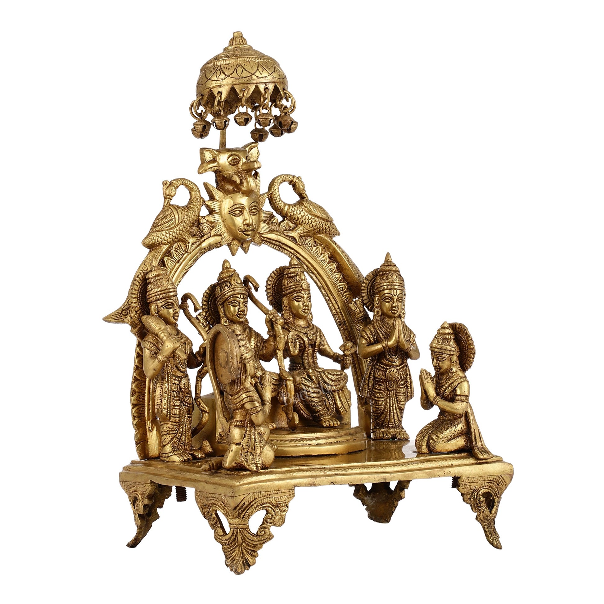 Brass Complete Ram Darbar Statue with Shatrughan and Bharat, 16 Inch - Budhshiv.com
