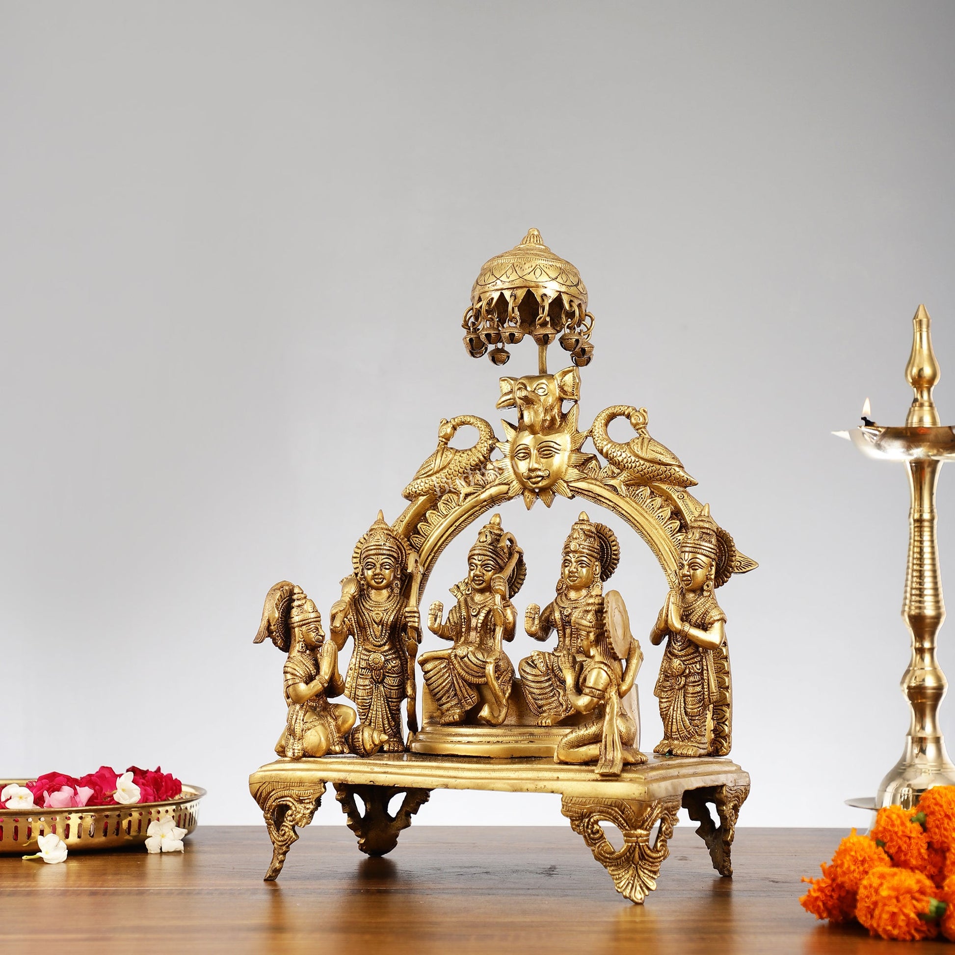 Brass Complete Ram Darbar Statue with Shatrughan and Bharat, 16 Inch - Budhshiv.com