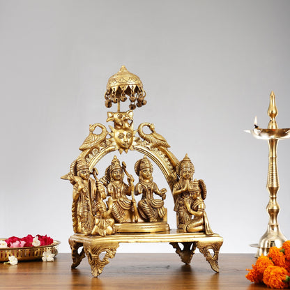 Brass Complete Ram Darbar Statue with Shatrughan and Bharat, 16 Inch - Budhshiv.com