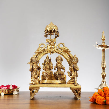 Brass Complete Ram Darbar Statue with Shatrughan and Bharat, 16 Inch - Budhshiv.com