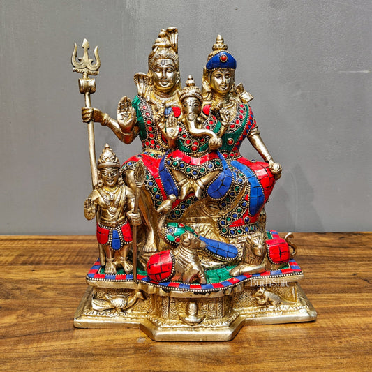 Brass Complete Shiv Parivar Idol - 10 Inch - Budhshiv.com