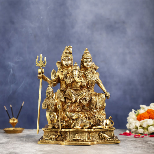 Brass Complete Shiv Parivar Idol - 10x8x6.5 Inch - Budhshiv.com