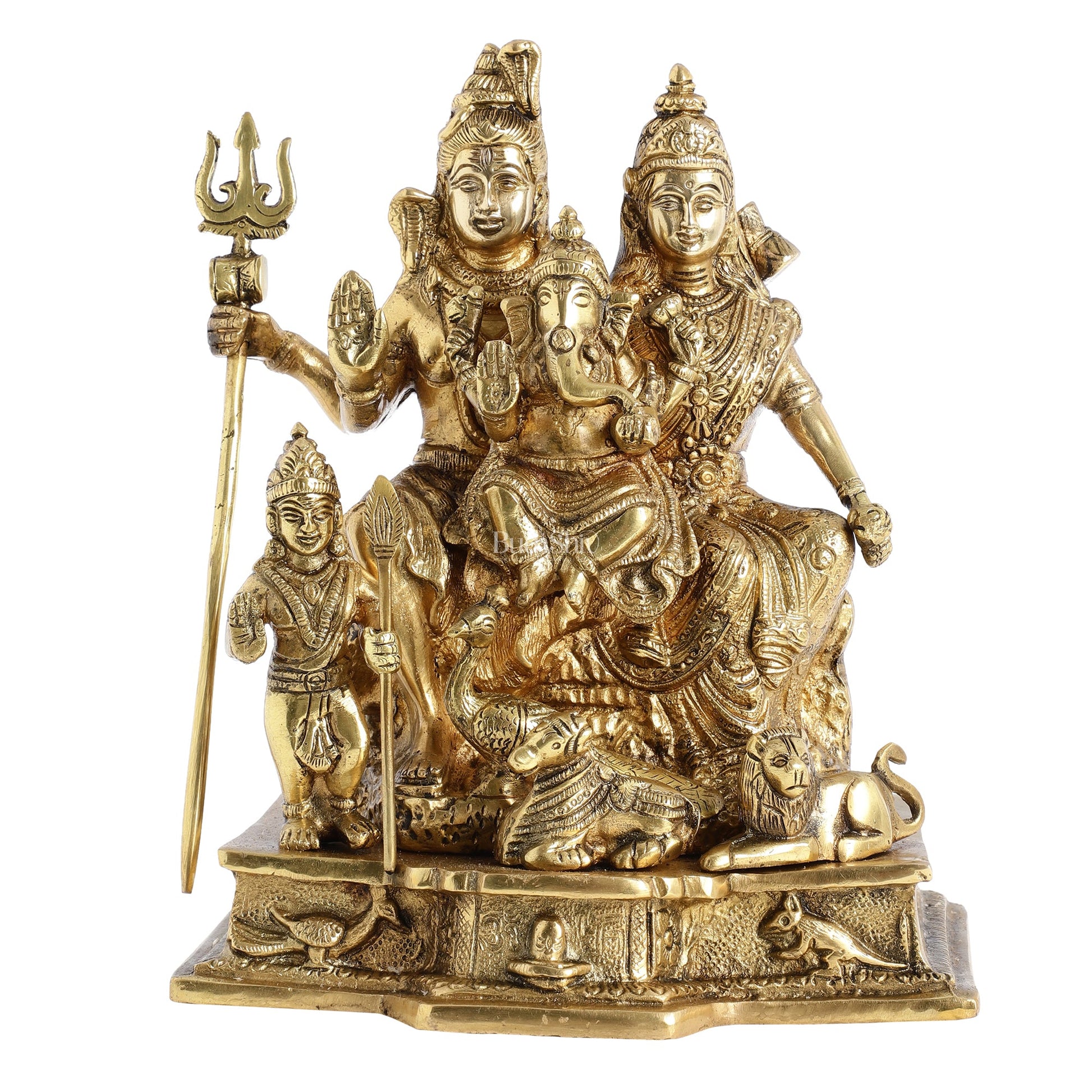 Brass Complete Shiv Parivar Idol - 10x8x6.5 Inch - Budhshiv.com