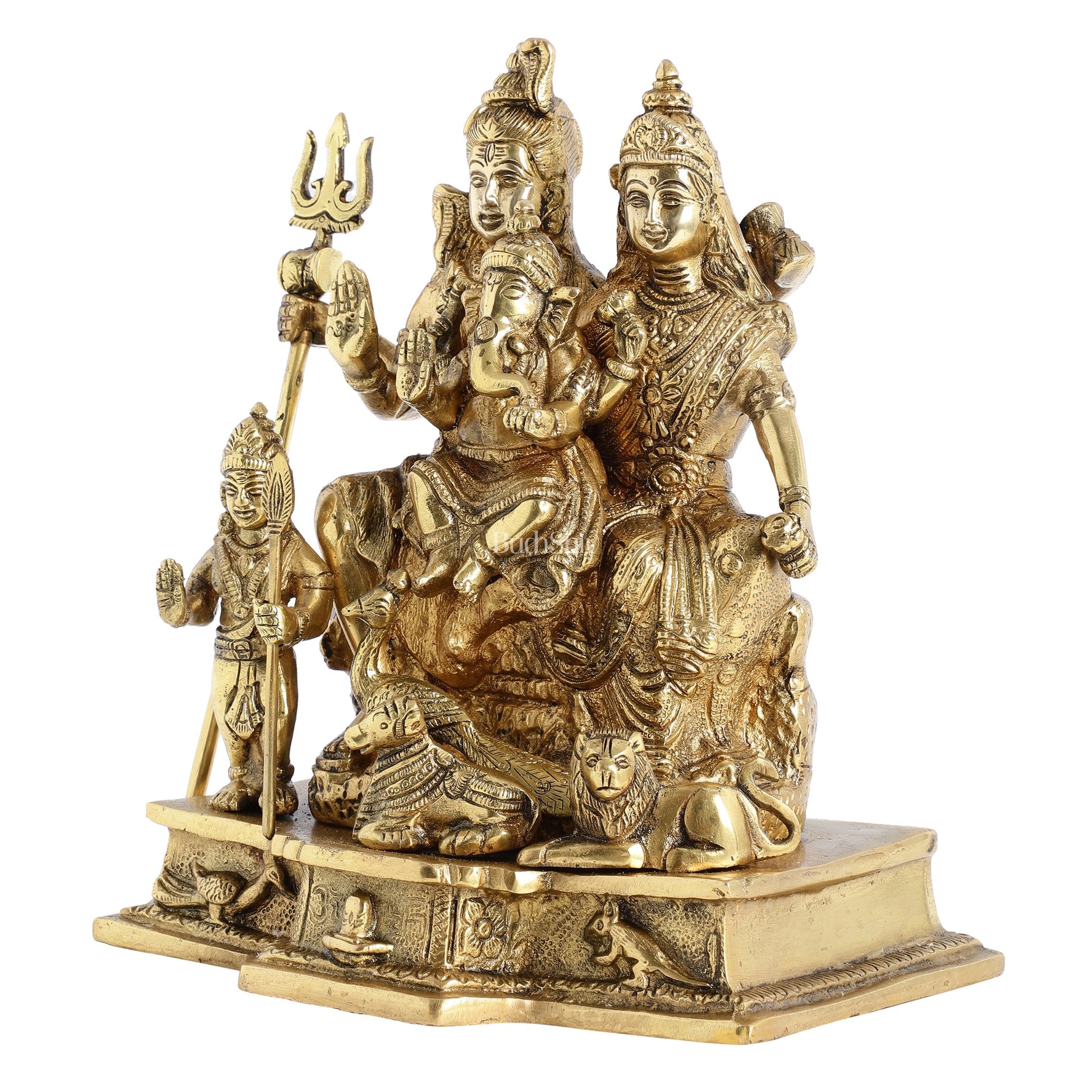 Brass Complete Shiv Parivar Idol - 10x8x6.5 Inch - Budhshiv.com