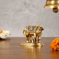 Brass Cow and Calf Idol with Ganesha and Lakshmi Engravings | 2.5"x2"x3" - Budhshiv.com