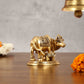 Brass Cow and Calf Idol with Ganesha and Lakshmi Engravings | 2.5"x2"x3" - Budhshiv.com