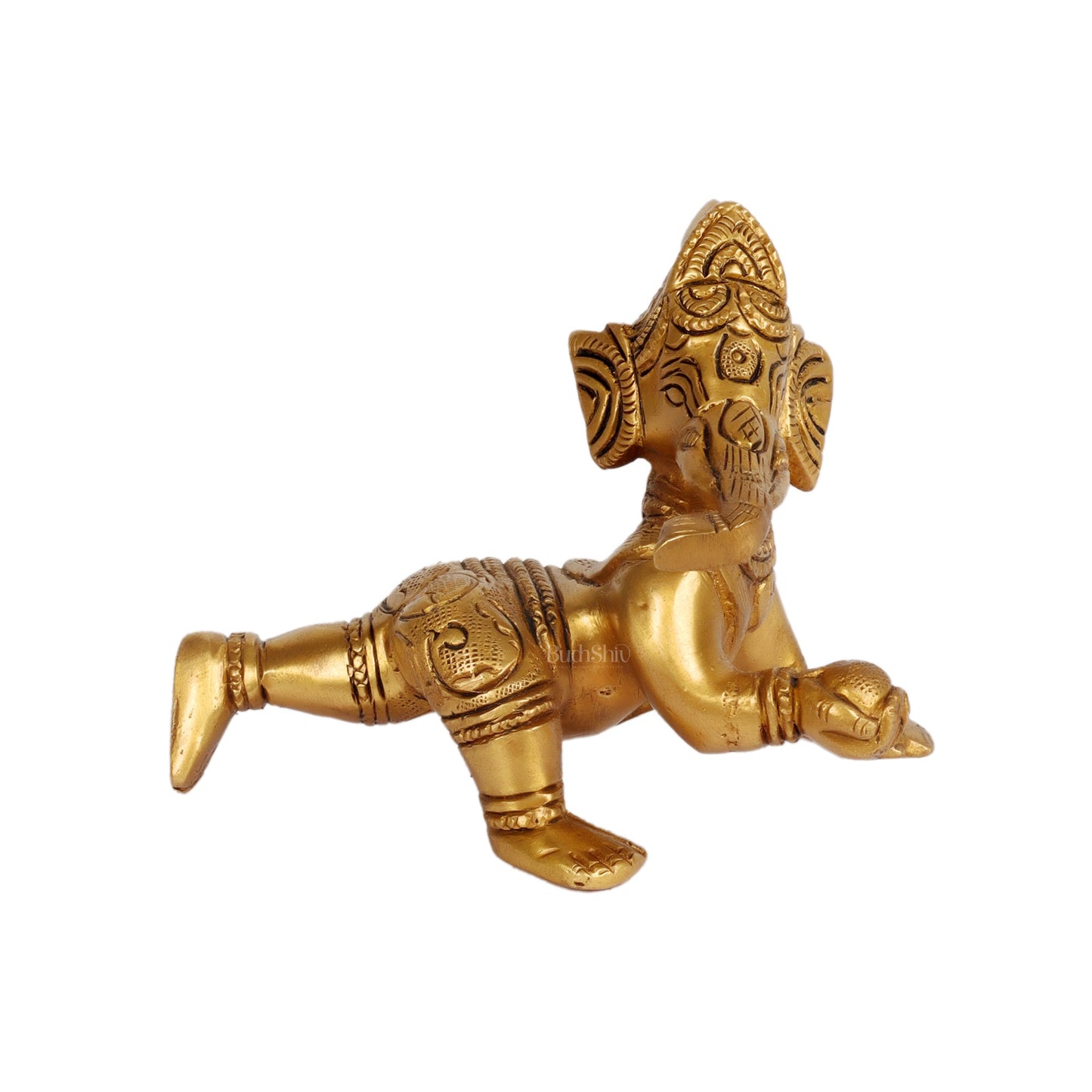 Brass Crawling Baby Ganesha Idol - Budhshiv.com