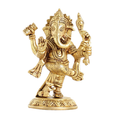 Brass Dancing Ganesha Idol | 6" Height | Artistic Elegance - Budhshiv.com