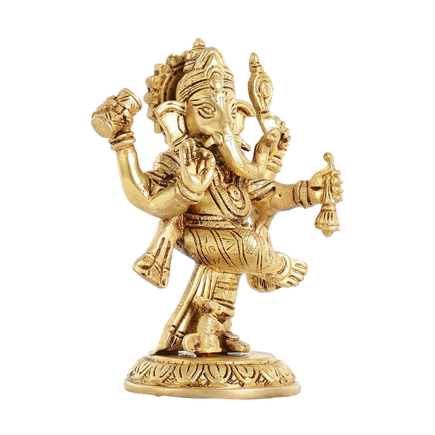 Brass Dancing Ganesha Idol | 6" Height | Artistic Elegance - Budhshiv.com