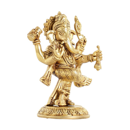 Brass Dancing Ganesha Idol | 6" Height | Artistic Elegance - Budhshiv.com