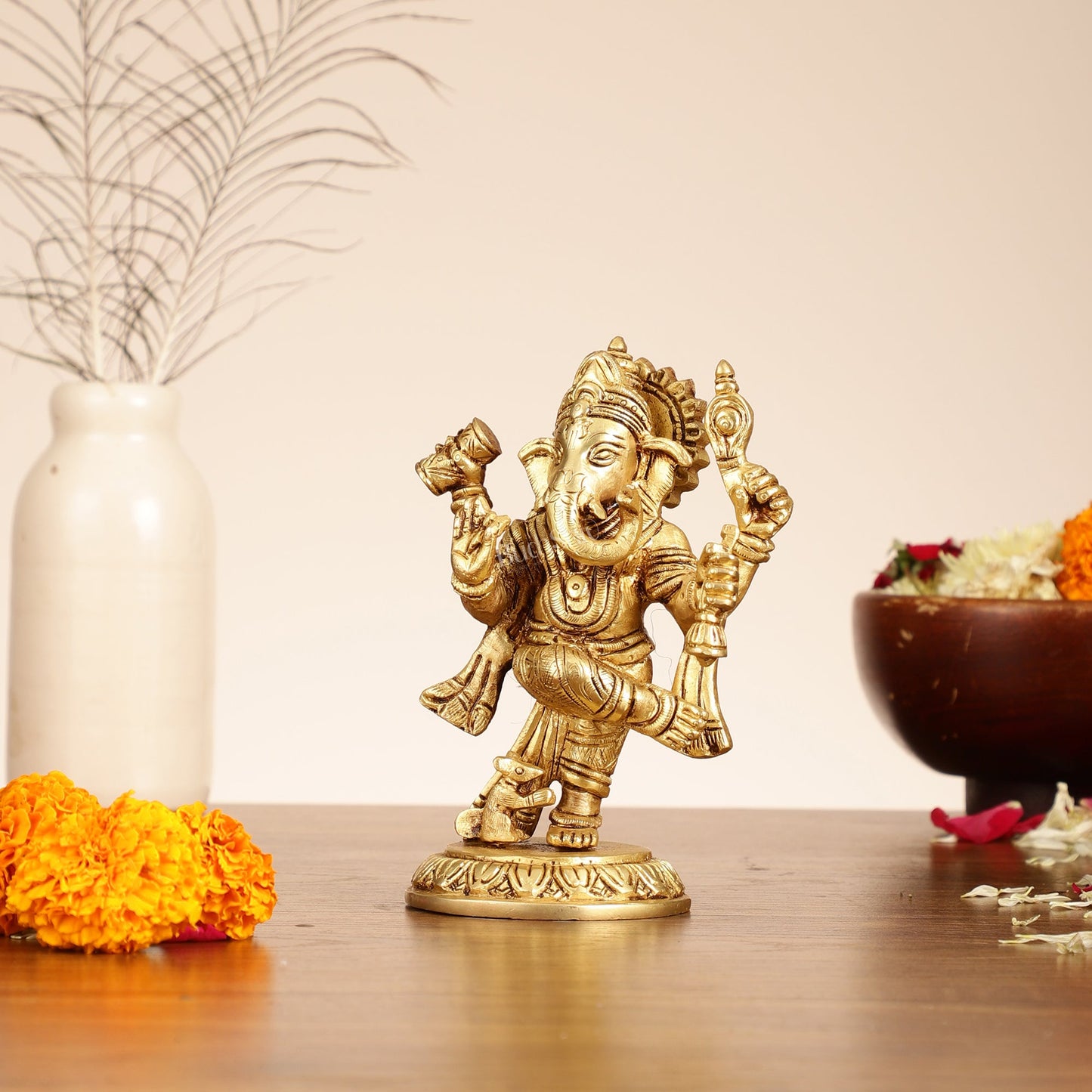 Brass Dancing Ganesha Idol | 6" Height | Artistic Elegance - Budhshiv.com