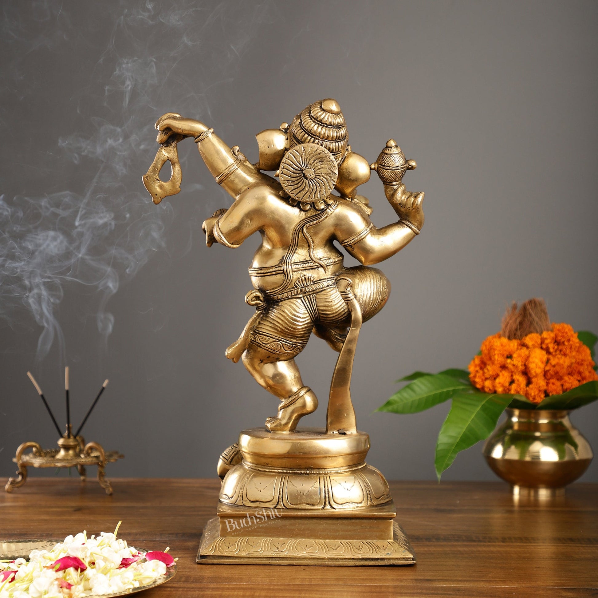 Brass Dancing Ganesha Statue - 17 inch height antique finish - Budhshiv.com