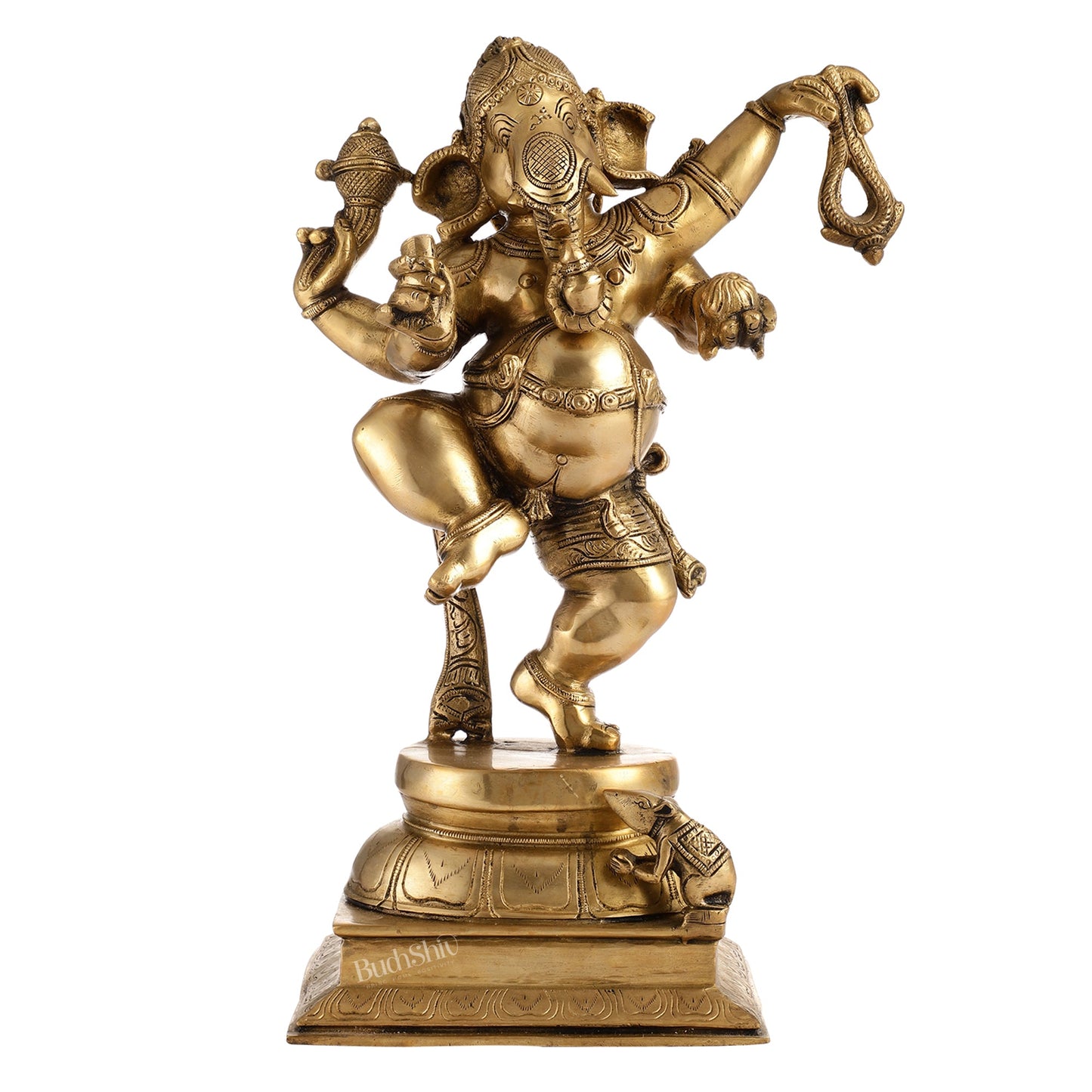 Brass Dancing Ganesha Statue - 17 inch height antique finish - Budhshiv.com