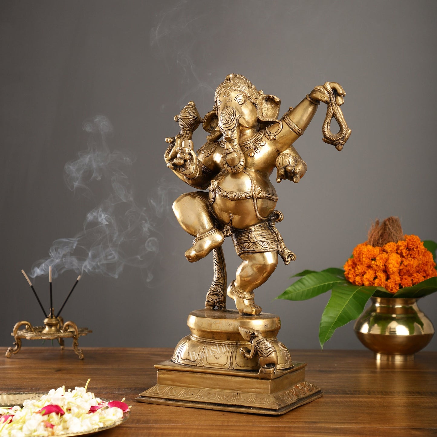 Brass Dancing Ganesha Statue - 17 inch height antique finish - Budhshiv.com