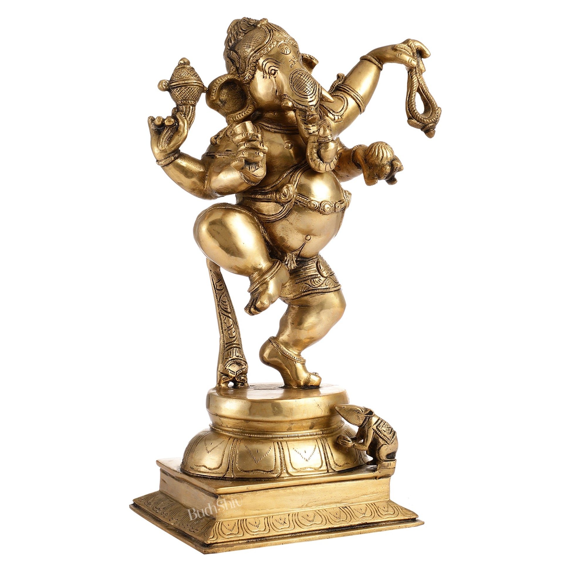 Brass Dancing Ganesha Statue - 17 inch height antique finish - Budhshiv.com