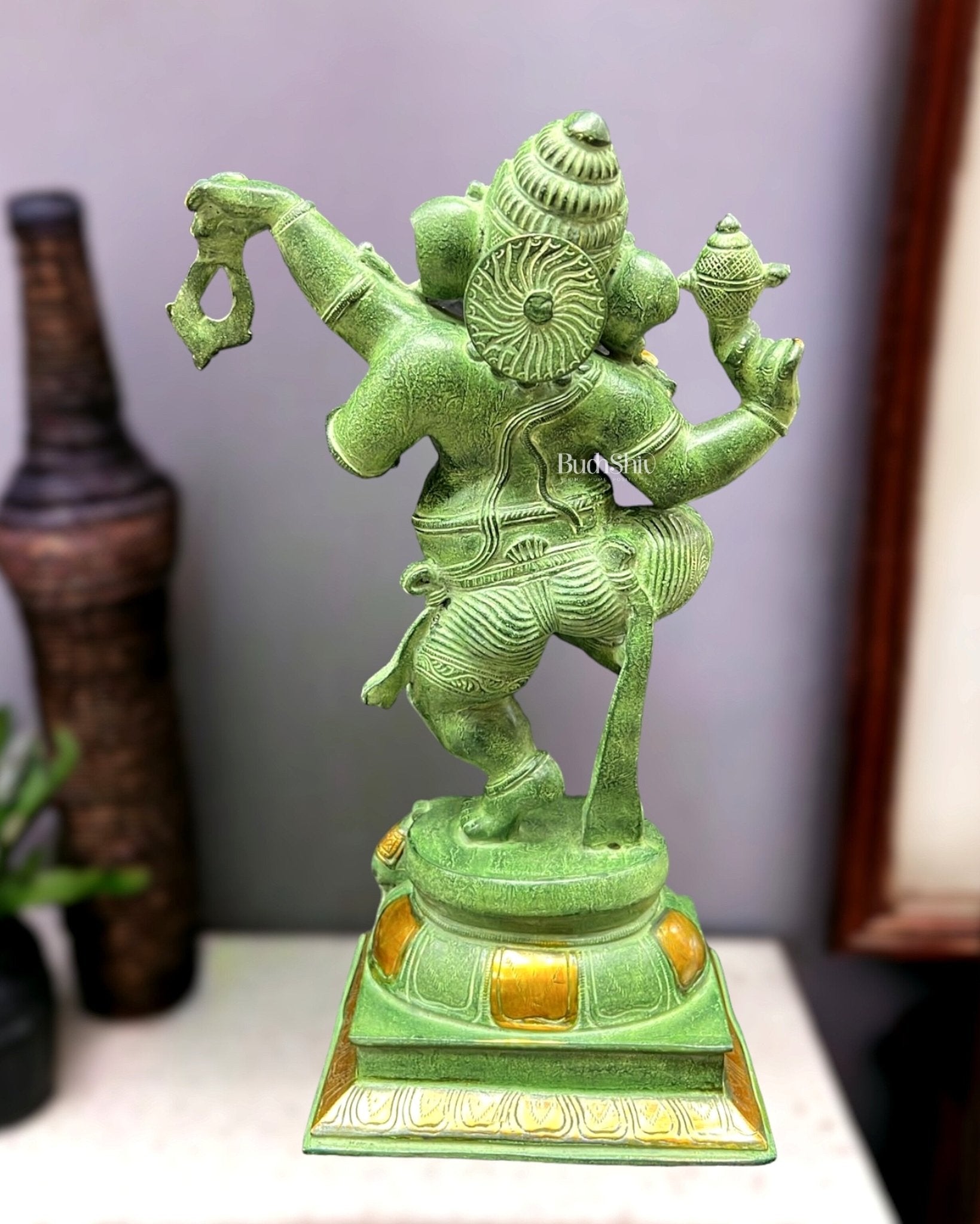 Brass Dancing Ganesha Statue - 17 inch height - Budhshiv.com