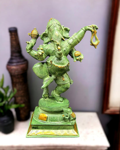 Brass Dancing Ganesha Statue - 17 inch height - Budhshiv.com