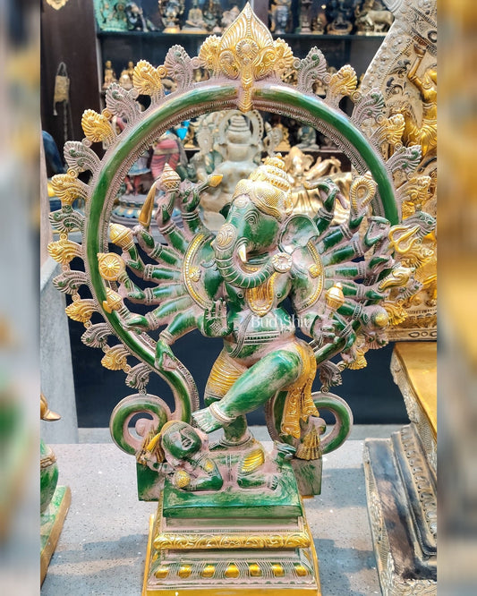 Brass Dancing Ganesha Statue 25" - Budhshiv.com