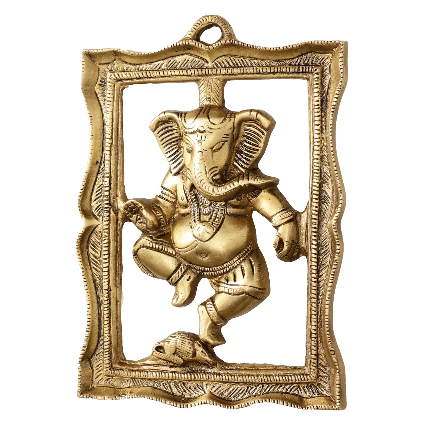 Brass Dancing Ganesha Wall Hanging - 8 x 6 inch - Budhshiv.com