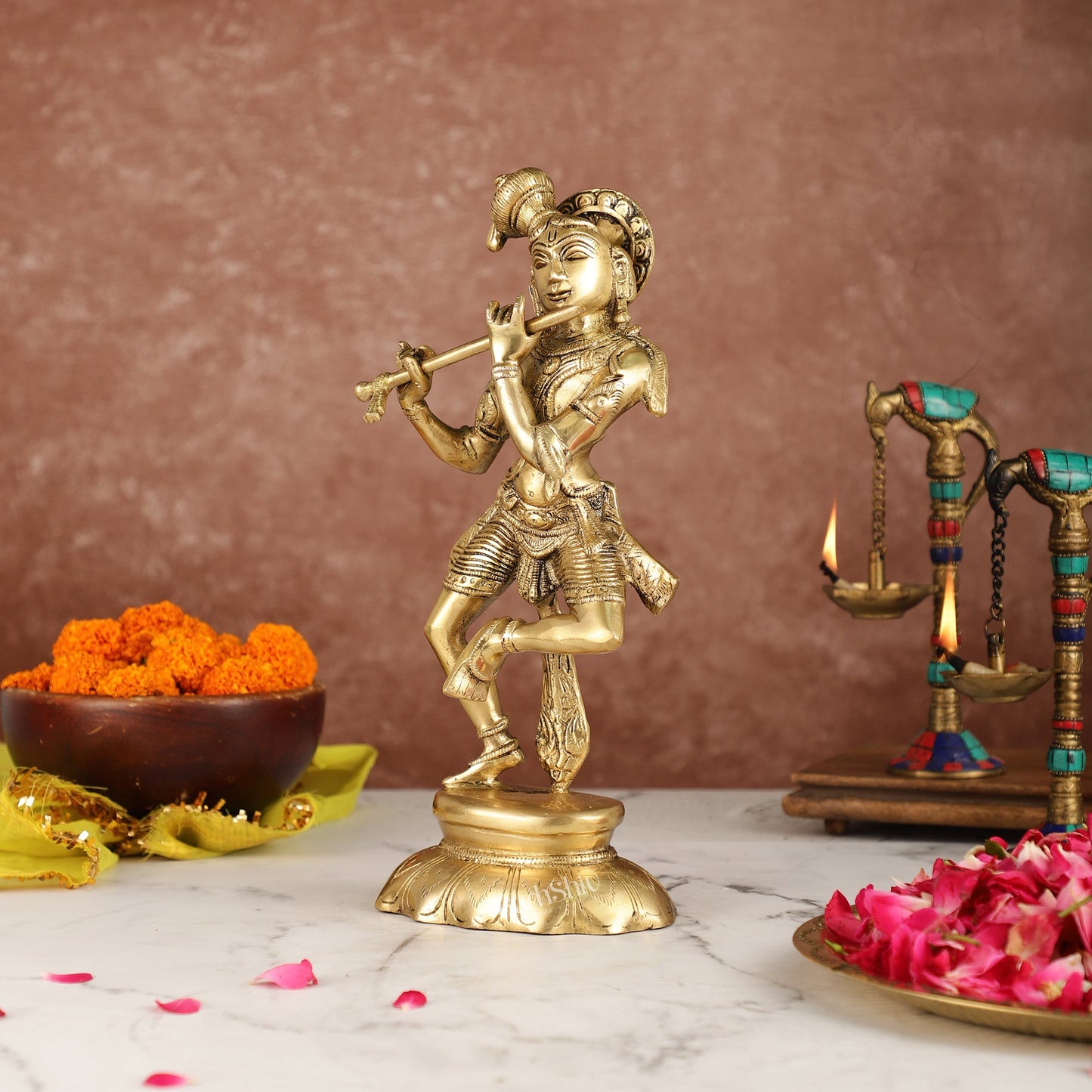 Brass Dancing Krishna idol 12" - Budhshiv.com