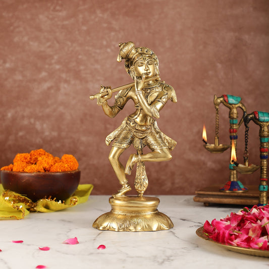 Brass Dancing Krishna idol 12" - Budhshiv.com
