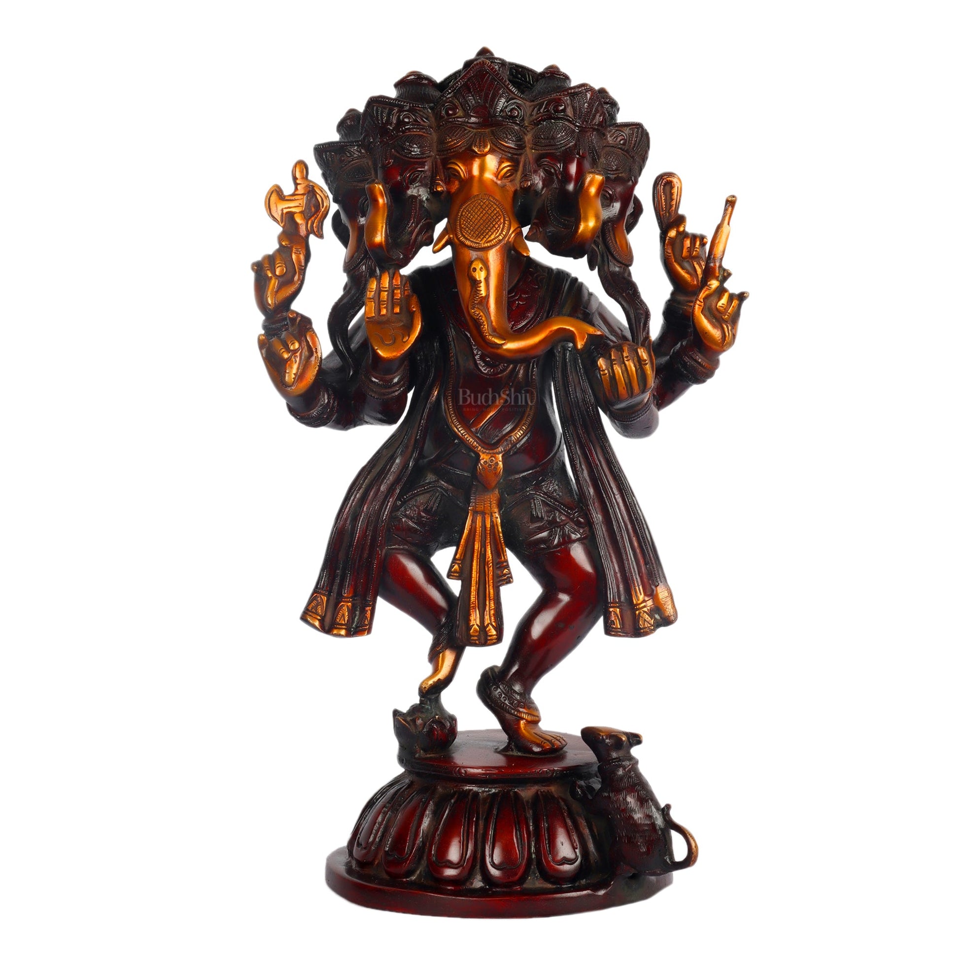 Brass Dancing Panchmukhi Ganesha Statue - 15 Inches - Budhshiv.com