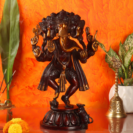 Brass Dancing Panchmukhi Ganesha Statue - 15 Inches - Budhshiv.com