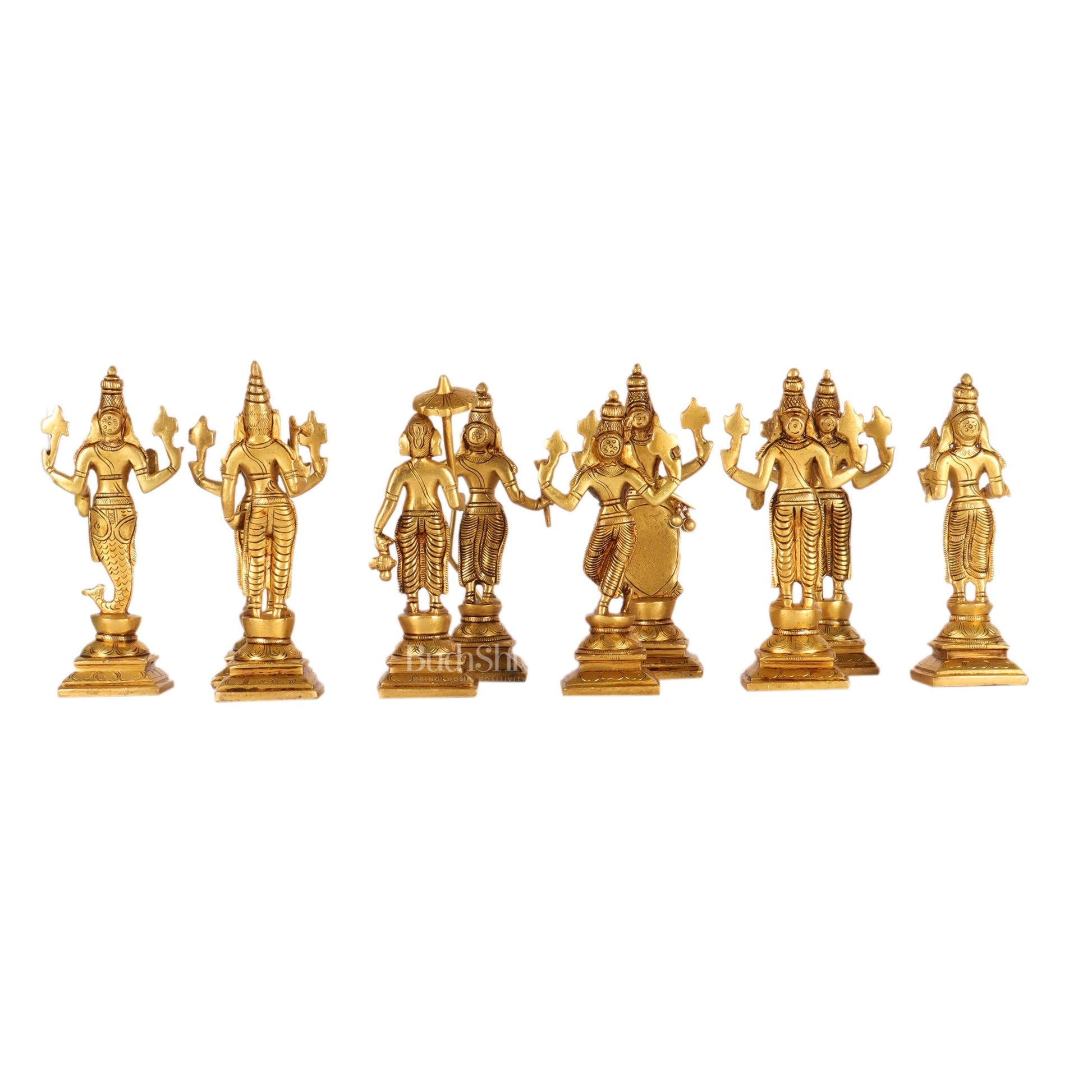 Brass Dashavatar set Superfine honey brass Height 6 inches - Budhshiv.com