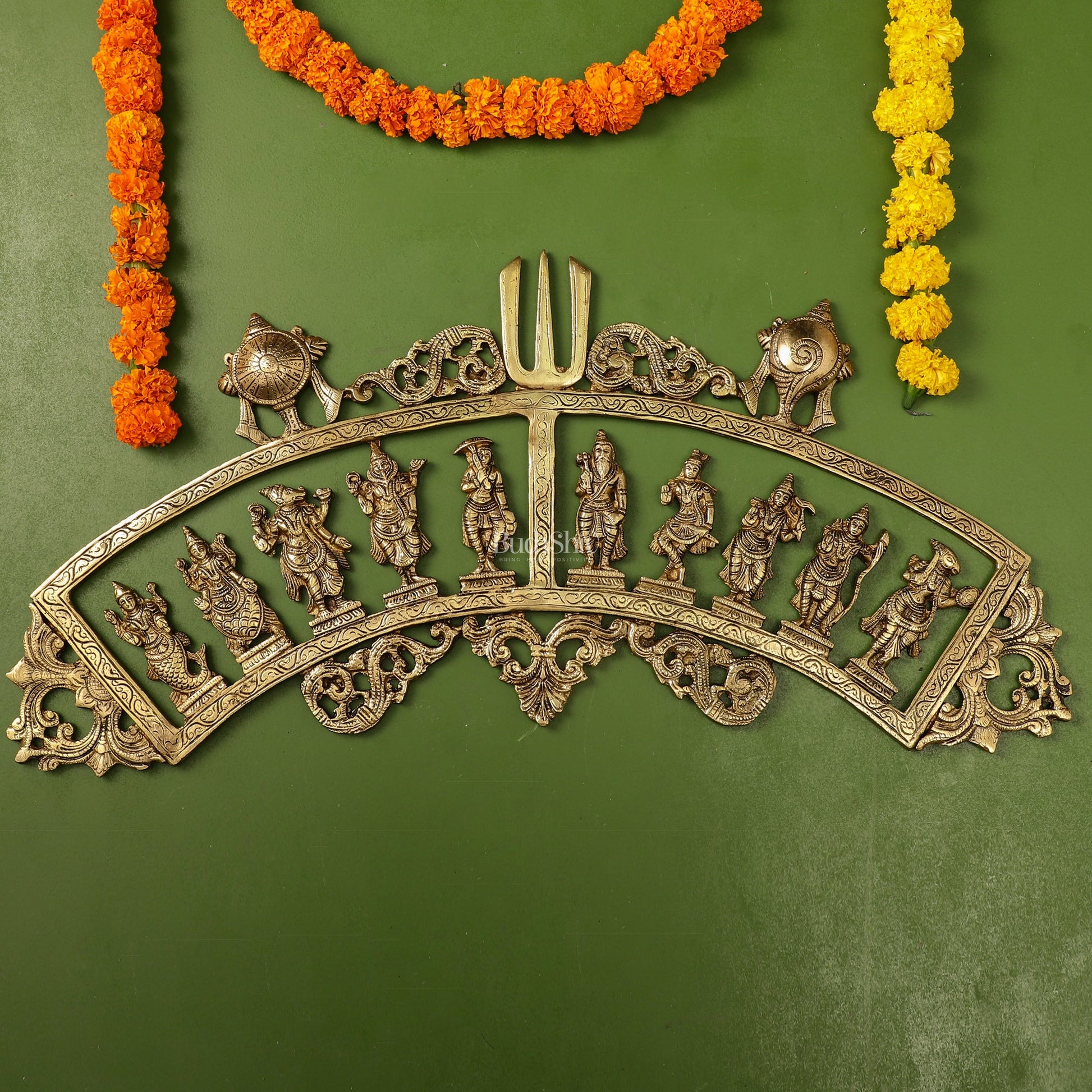 Brass Dashavatar Wall hanging 25" wide - Budhshiv.com