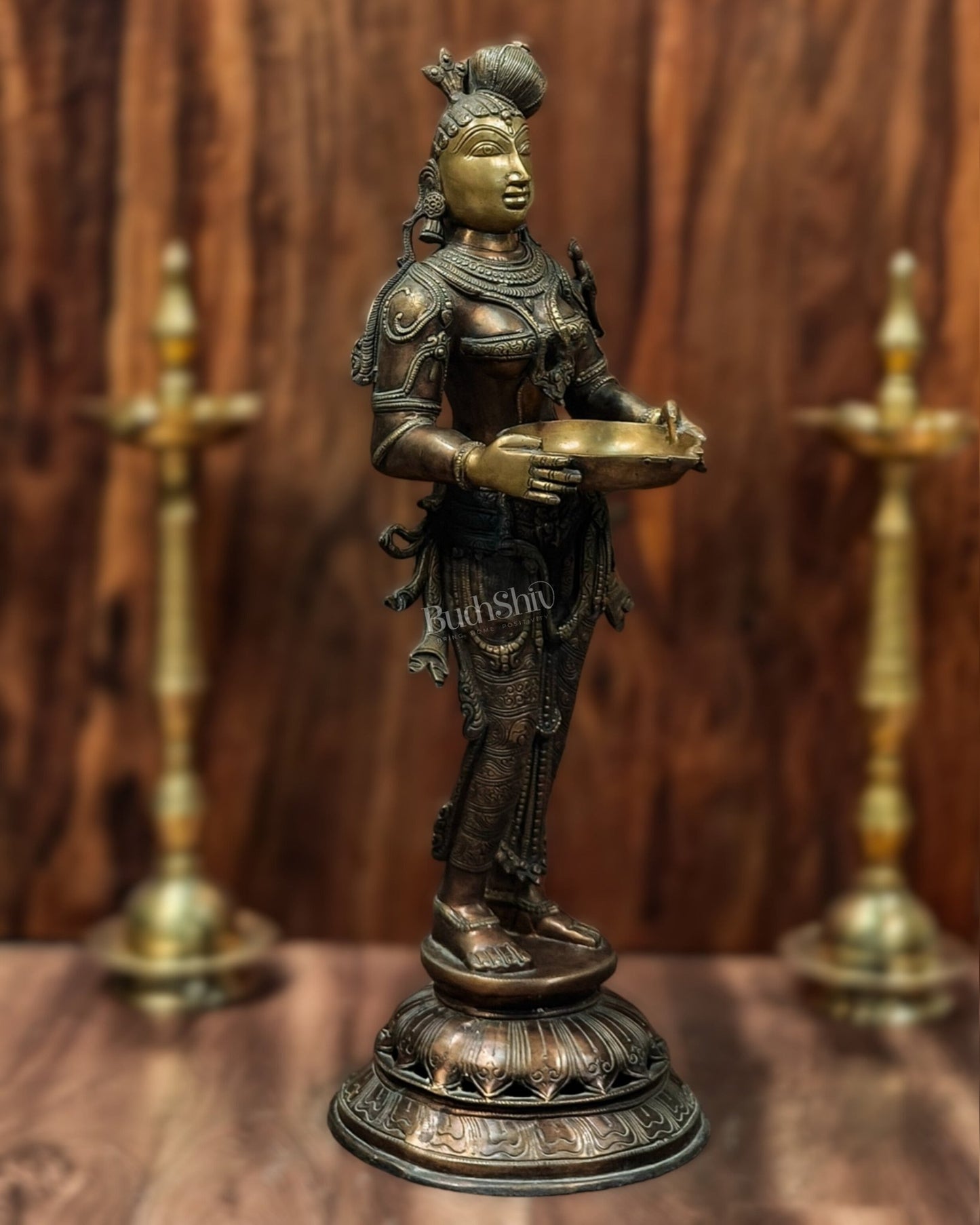Brass Deep Lady Statue Vilakku 36" - Budhshiv.com