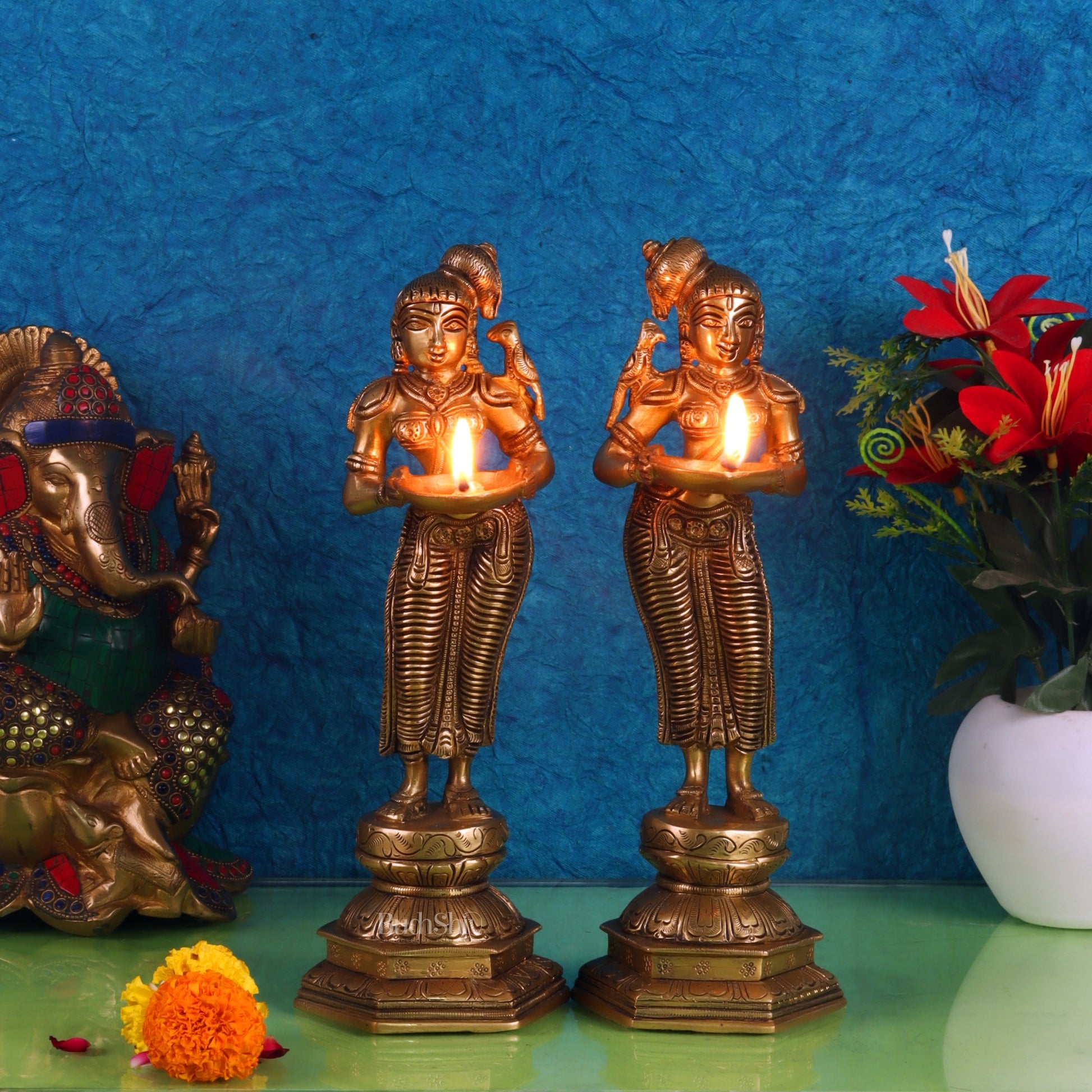 Brass Deep lakshmi/ Brass Deep Lady/ Brass Pavaai vilakku 12" - Budhshiv.com