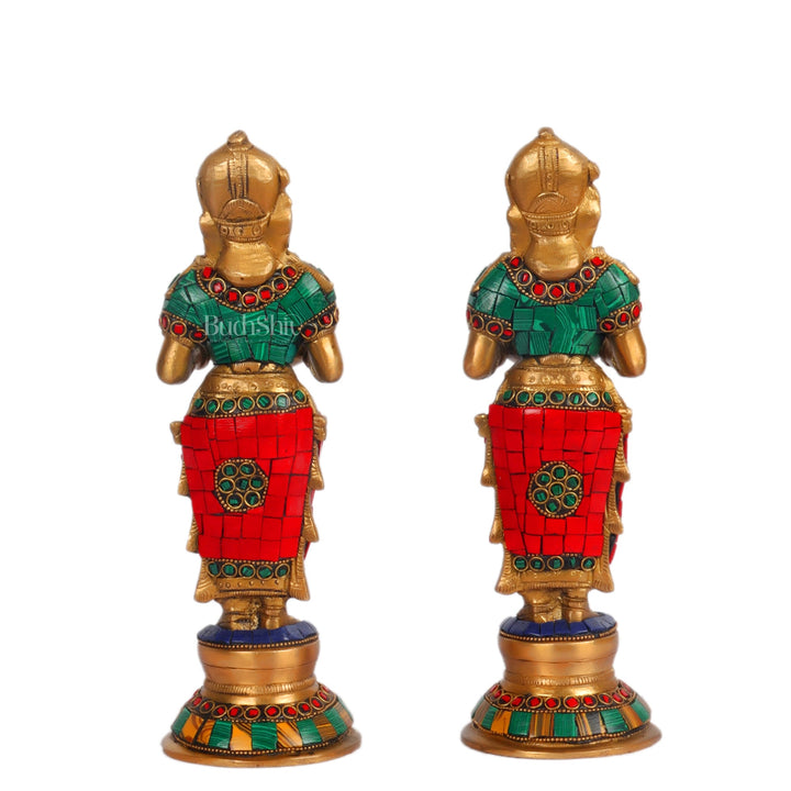 Brass Deep lakshmi/ Brass Deep Lady/ Brass Pavaai vilakku 9" Stonework - Budhshiv.com