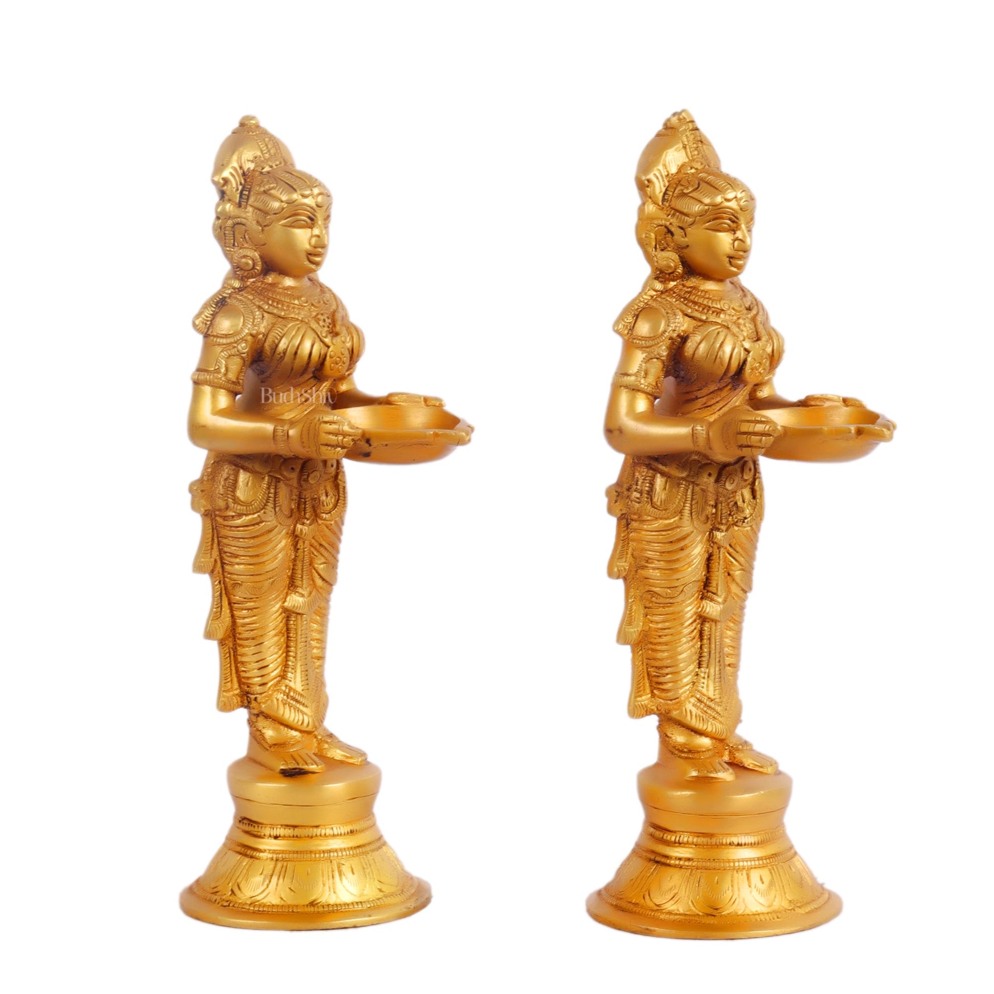 Brass Deep lakshmi/ Brass Deep Lady/ Brass Pavaai vilakku 9" - Budhshiv.com