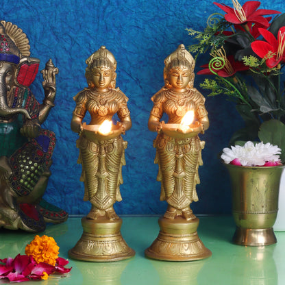 Brass Deep lakshmi/ Brass Deep Lady/ Brass Pavaai vilakku 9" - Budhshiv.com